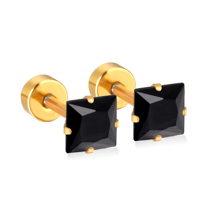 Simple Style Geometric Stainless Steel Zircon Ear Studs 1 Pair