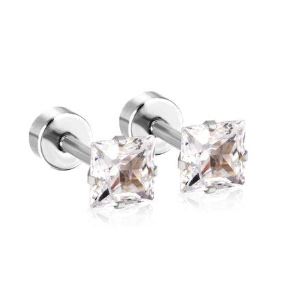 Simple Style Geometric Stainless Steel Zircon Ear Studs 1 Pair