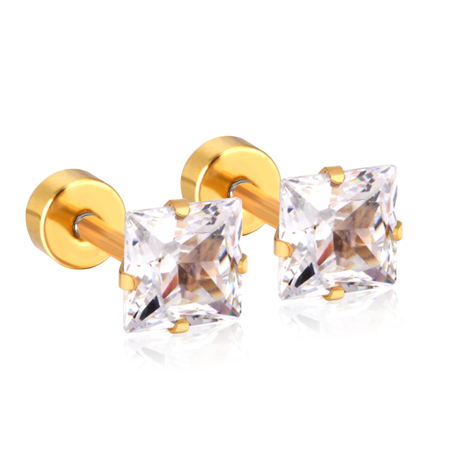 Simple Style Geometric Stainless Steel Zircon Ear Studs 1 Pair