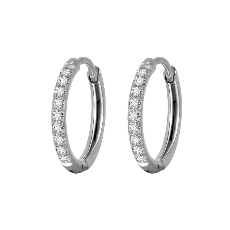 Simple Style Geometric Stainless Steel Rhinestones Hoop Earrings 1 Pair