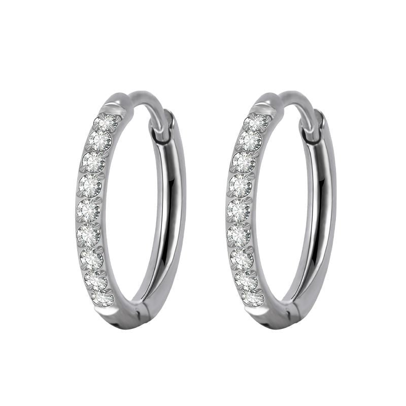 Simple Style Geometric Stainless Steel Rhinestones Hoop Earrings 1 Pair