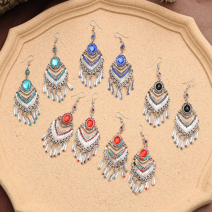 1 Pair Ethnic Style Geometric Metal Plating Rhinestones Women's Drop Earrings