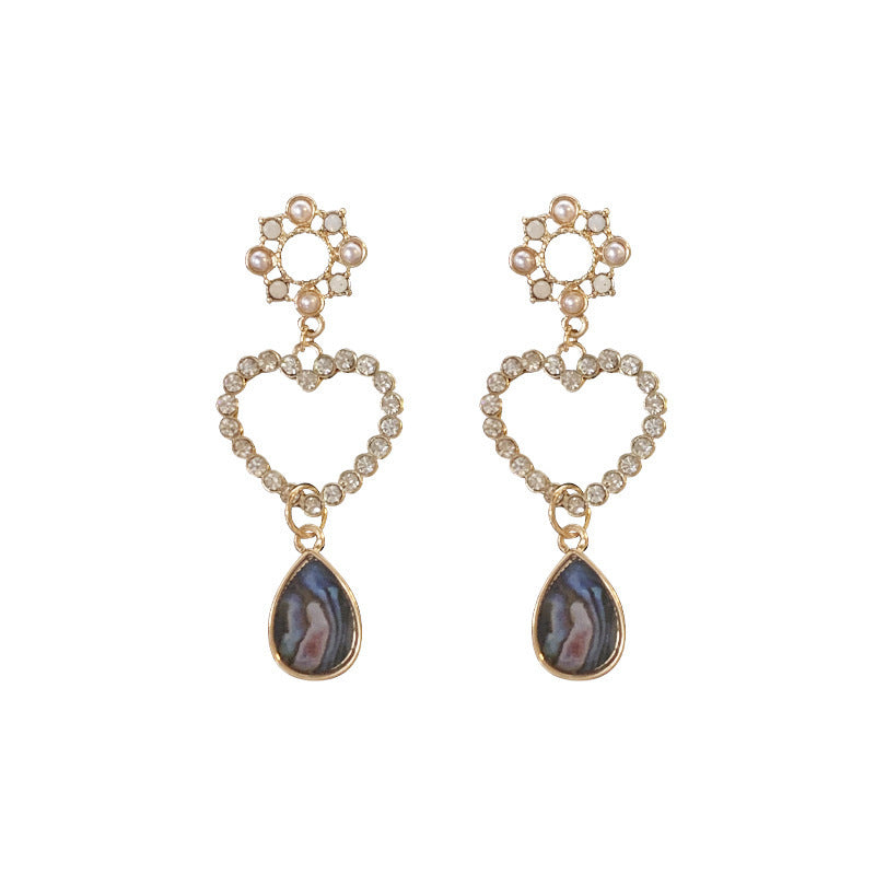 Glam Heart Shape Alloy Inlay Artificial Pearls Rhinestones Women's Drop Earrings 1 Pair