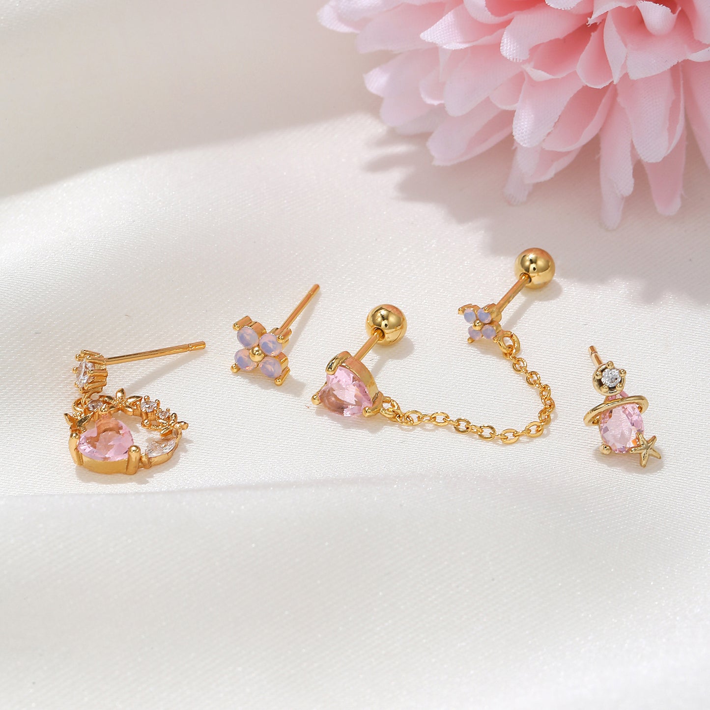 Fashion Heart Shape Brass Heart Zircon Ear Studs 1 Set