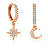 1 Pair Shiny Star Moon Inlay Copper Zircon Drop Earrings