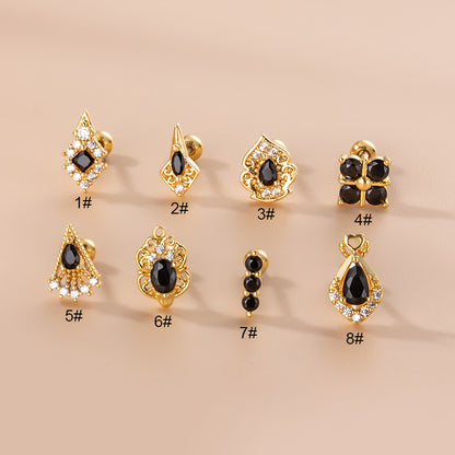 Fashion Solid Color Copper Plating Inlay Zircon Ear Studs 1 Piece