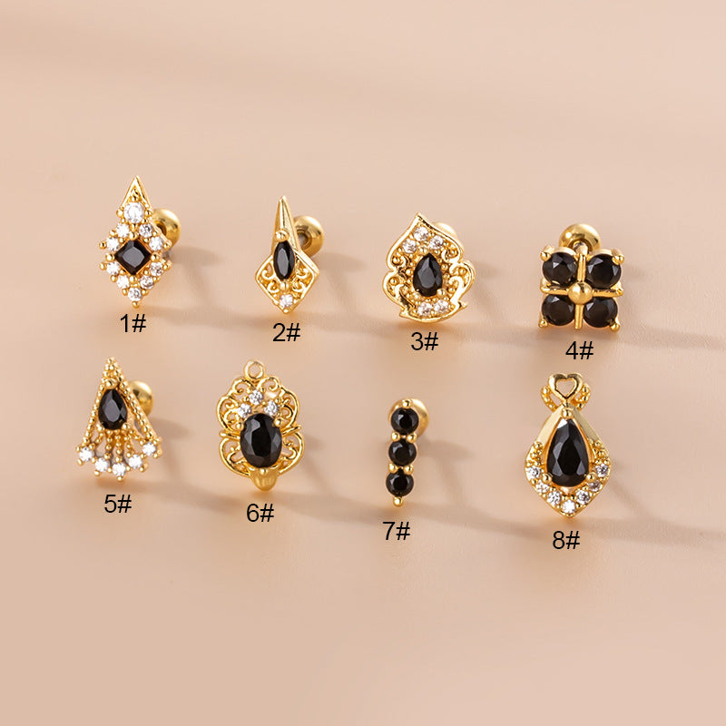 Fashion Solid Color Copper Plating Inlay Zircon Ear Studs 1 Piece