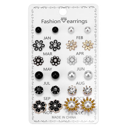 Fashion Geometric Rhinestone Women's Ear Studs 12 Pairs