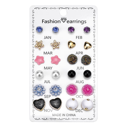 Fashion Geometric Rhinestone Women's Ear Studs 12 Pairs