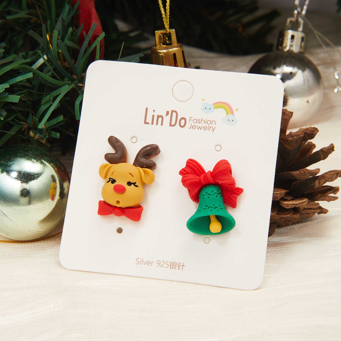 1 Pair Fashion Christmas Tree Santa Claus Snowman Epoxy Soft Clay Ear Studs