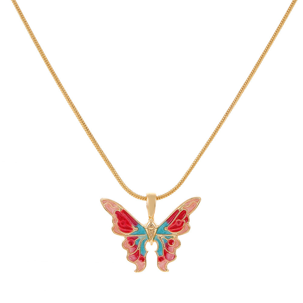 Fashion Butterfly Alloy Enamel Women's Pendant Necklace 1 Piece