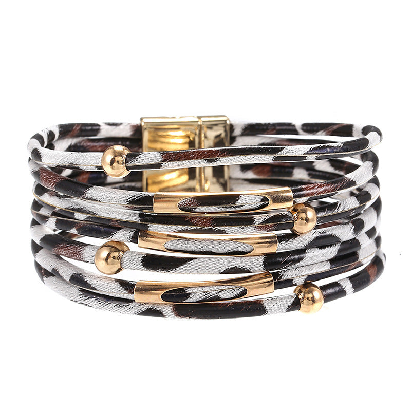 Simple Style Leopard Pu Leather Sequins Plating Gold Plated Women's Bracelets