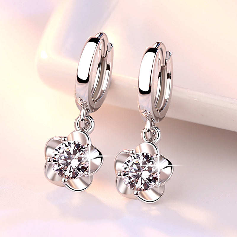 1 Pair Sweet Flower Copper Inlay Zircon Drop Earrings