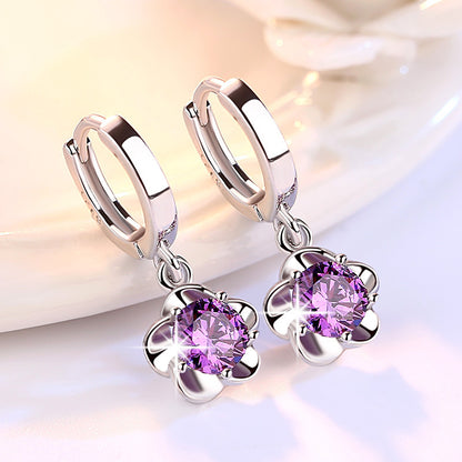 1 Pair Sweet Flower Copper Inlay Zircon Drop Earrings