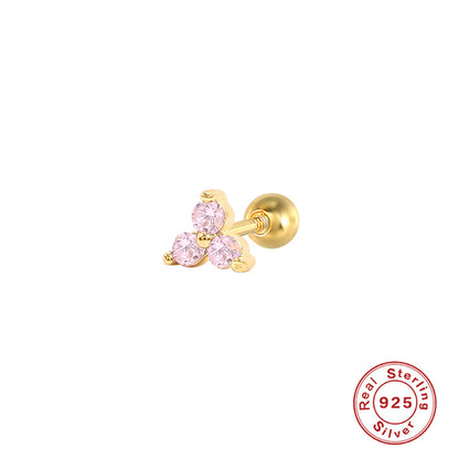 Fashion Geometric Flower Silver Inlay Zircon Ear Studs 1 Piece