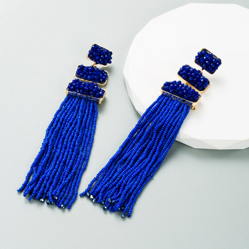 Ethnic Style Tassel Alloy Beaded Tassel Women's Drop Earrings 1 Pair