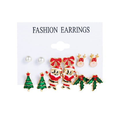 1 Set Cute Christmas Tree Santa Claus Snowman Alloy Drop Earrings Ear Studs