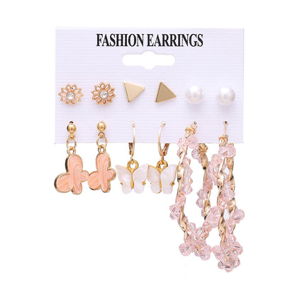 Fashion Geometric Leaves Butterfly Alloy Inlaid Zircon Women's Earrings 1 Set