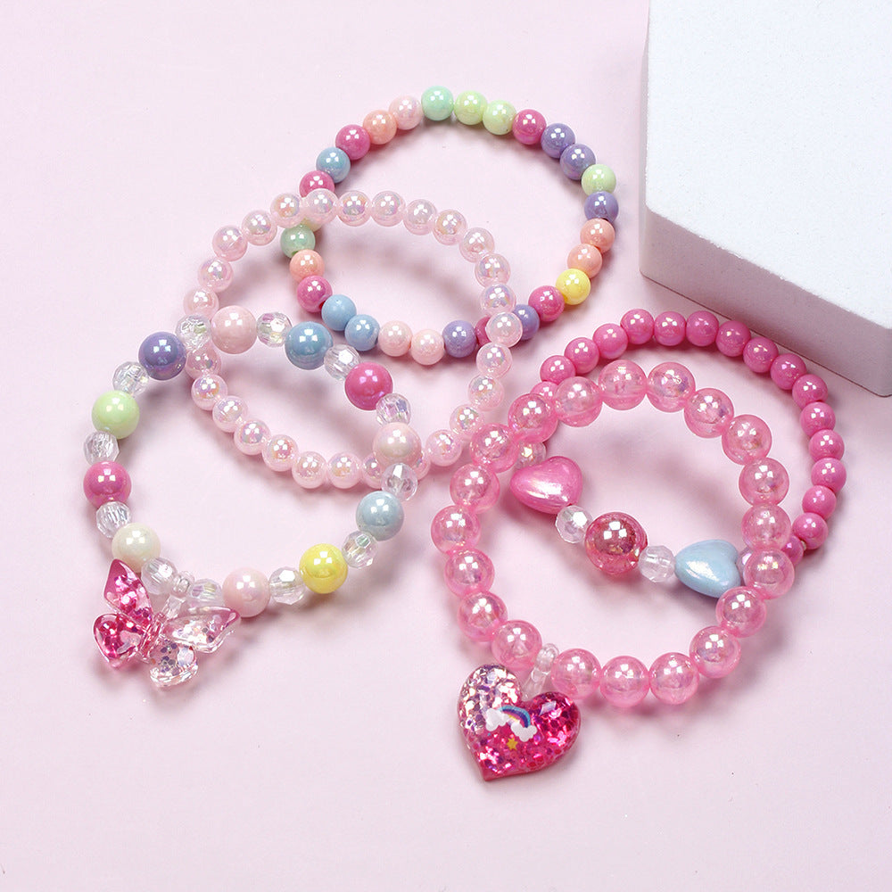 Cute Heart Shape Butterfly Plastic Beaded Girl's Bracelets