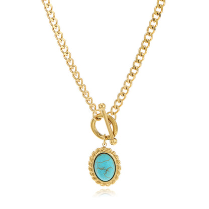 Fashion Oval Stainless Steel Plating Turquoise Pendant Necklace 1 Piece