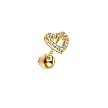 Simple Style Heart Shape Stainless Steel Hollow Out Zircon Lip Stud Ear Studs 1 Piece