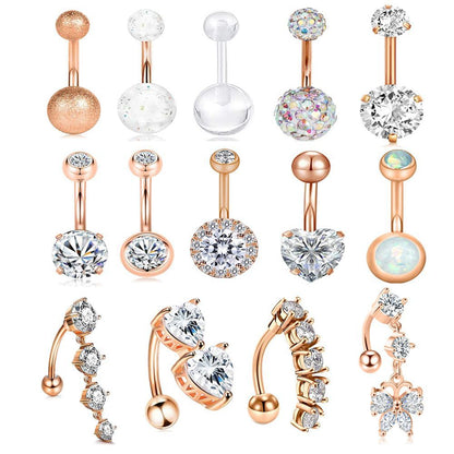 Fashion Solid Color Stainless Steel Inlay Artificial Gemstones Belly Ring