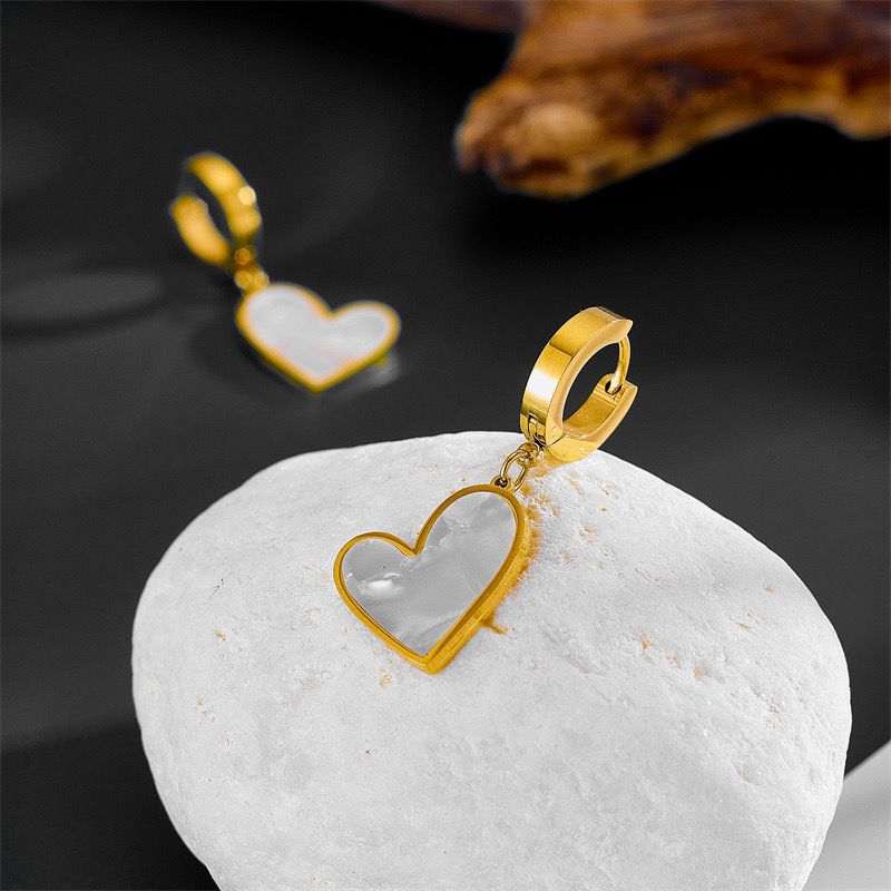 Wholesale Simple Style Heart Shape Titanium Steel Inlay Glass Earrings Necklace