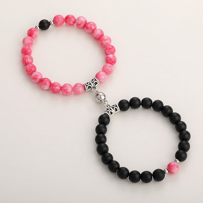 Fashion Round Stainless Steel Alloy Natural Stone Beaded Bracelets