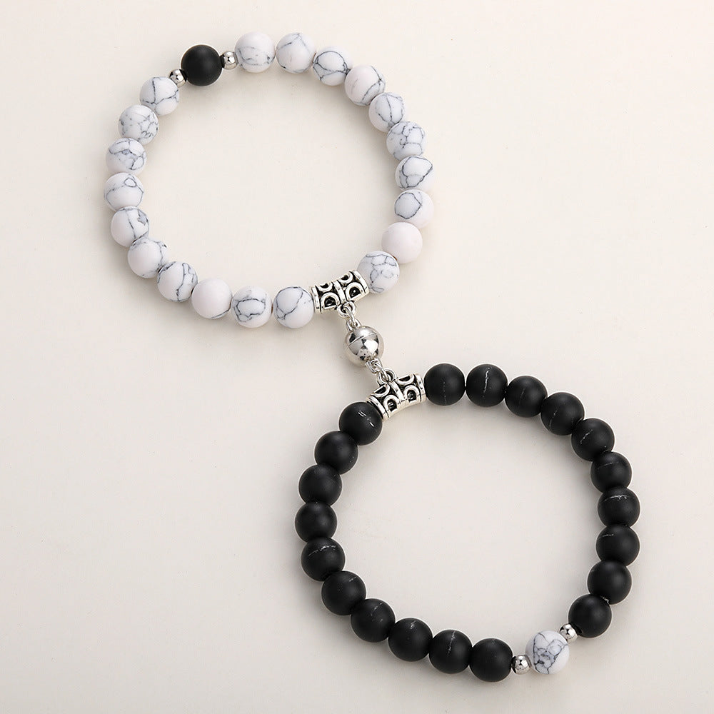 Fashion Round Stainless Steel Alloy Natural Stone Beaded Bracelets