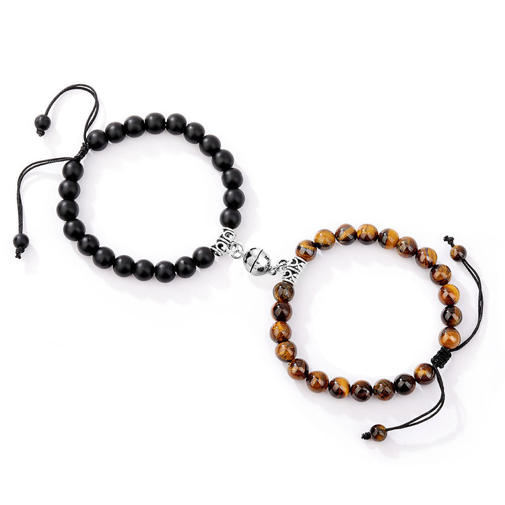 Fashion Round Stainless Steel Alloy Natural Stone Beaded Bracelets