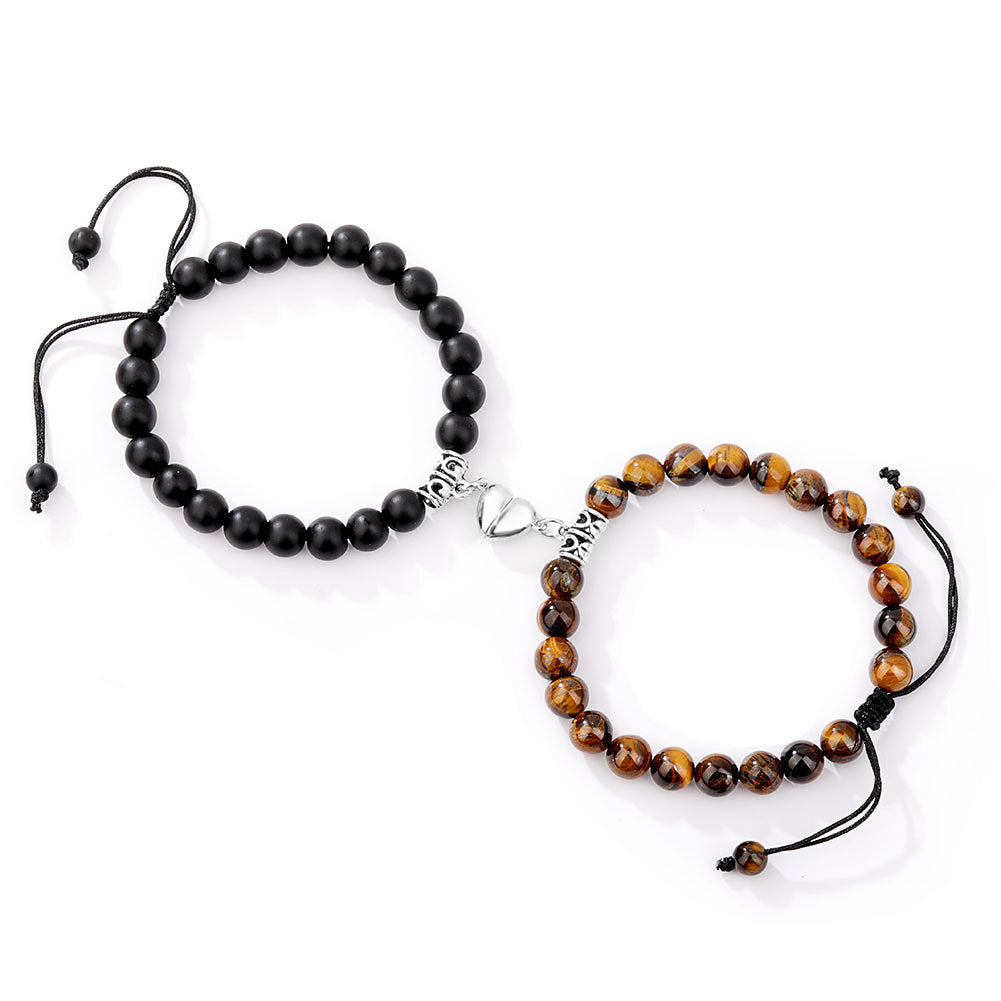 Fashion Round Stainless Steel Alloy Natural Stone Beaded Bracelets