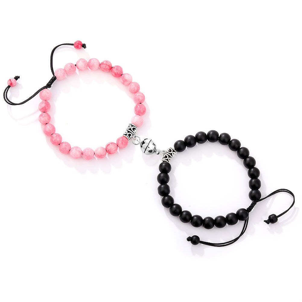 Fashion Round Stainless Steel Alloy Natural Stone Beaded Bracelets