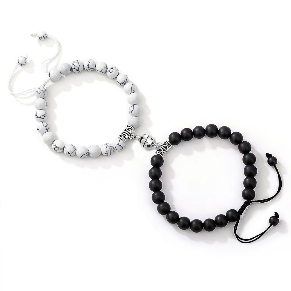 Fashion Round Stainless Steel Alloy Natural Stone Beaded Bracelets