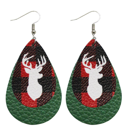 1 Pair Cute Santa Claus Snowman Elk Pu Leather Drop Earrings