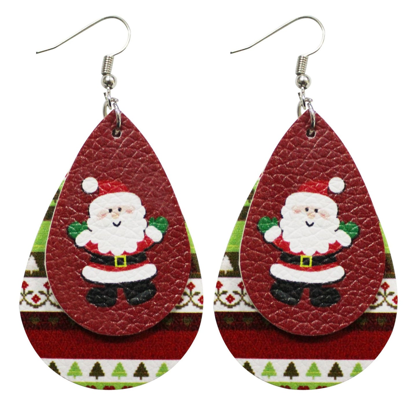 1 Pair Cute Santa Claus Snowman Elk Pu Leather Drop Earrings