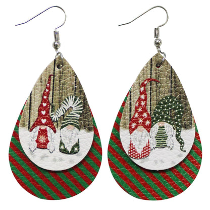 1 Pair Cute Santa Claus Snowman Elk Pu Leather Drop Earrings