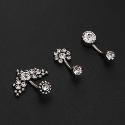 Fashion Solid Color Titanium Steel Rhinestone Belly Ring 1 Piece