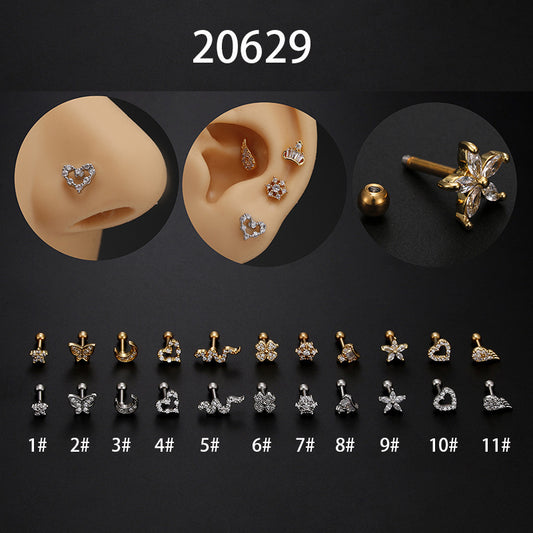 1 Piece Fashion Heart Shape Inlay Stainless Steel Zircon Ear Studs