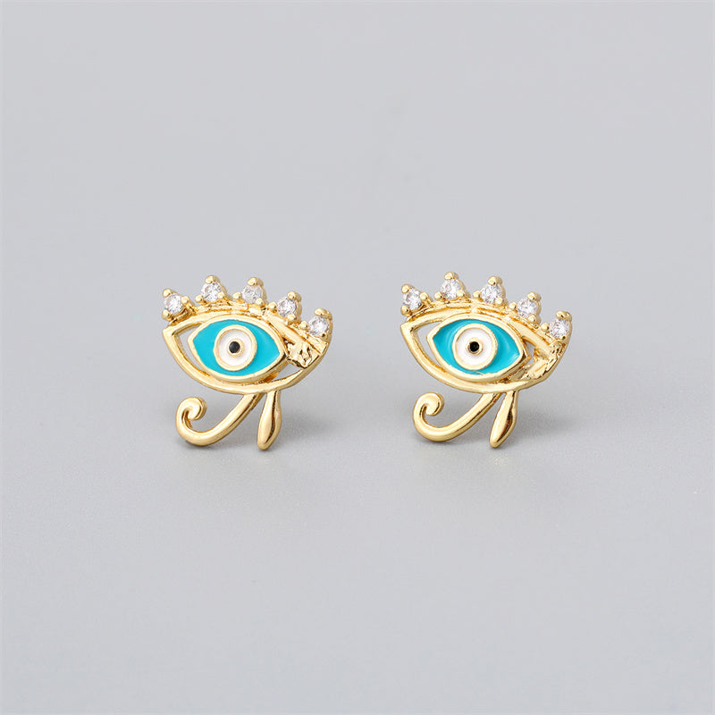 Fashion Eye Gold Plated Enamel Zircon Women's Ear Studs 1 Pair