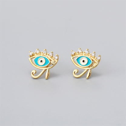 Fashion Eye Gold Plated Enamel Zircon Women's Ear Studs 1 Pair