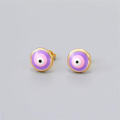 Fashion Eye Gold Plated Enamel Zircon Women's Ear Studs 1 Pair