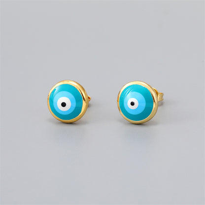 Fashion Eye Gold Plated Enamel Zircon Women's Ear Studs 1 Pair