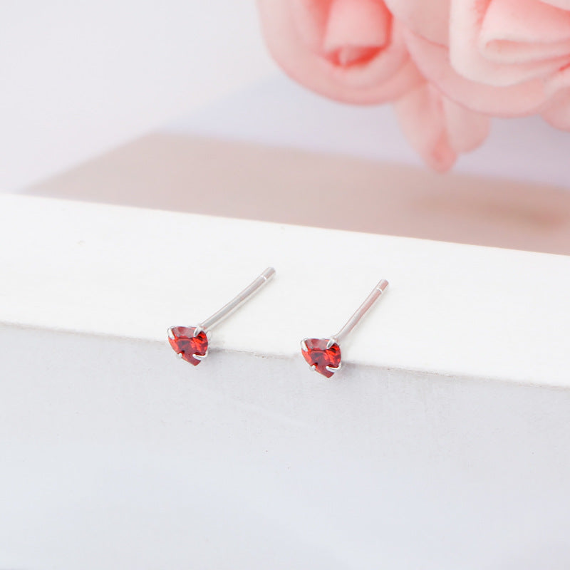 Simple Style Heart Shape Sterling Silver Inlay Zircon Ear Studs 1 Pair