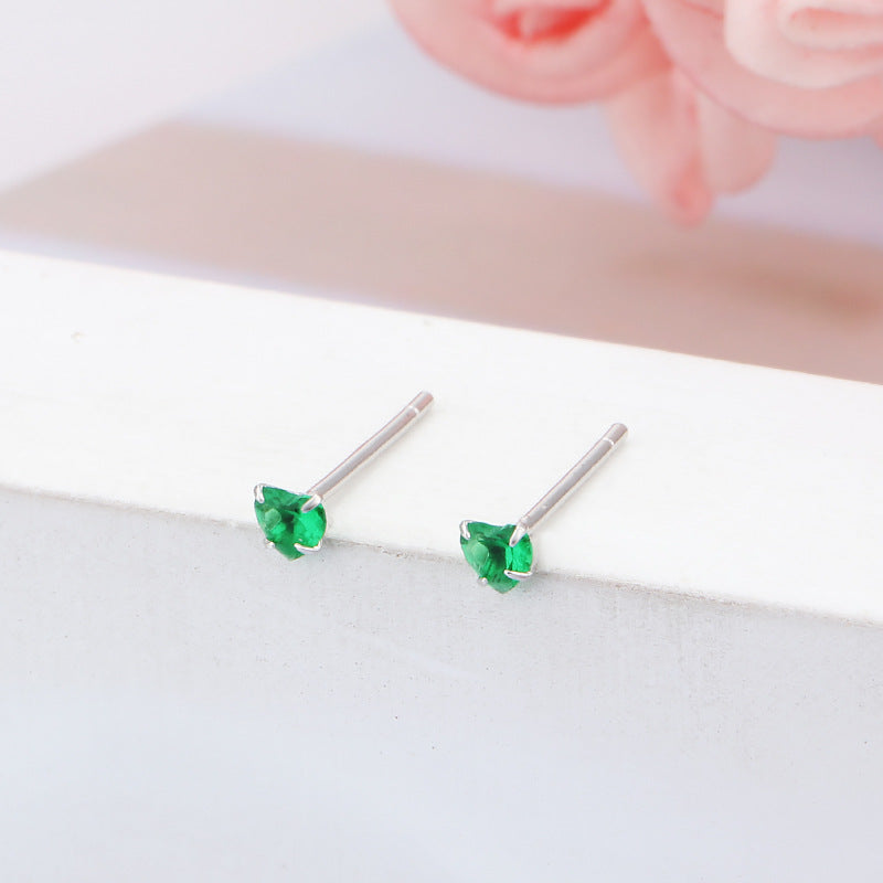 Simple Style Heart Shape Sterling Silver Inlay Zircon Ear Studs 1 Pair