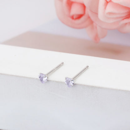 Simple Style Heart Shape Sterling Silver Inlay Zircon Ear Studs 1 Pair