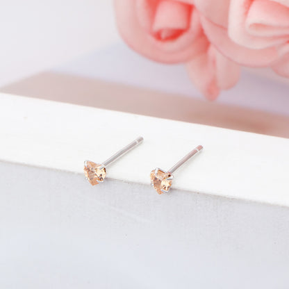 Simple Style Heart Shape Sterling Silver Inlay Zircon Ear Studs 1 Pair