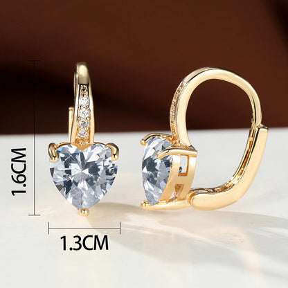 Fashion Heart Shape Copper Plating Inlay Zircon Hoop Earrings 1 Pair