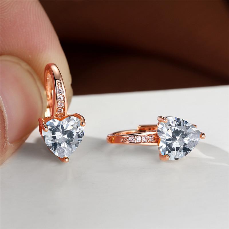 Fashion Heart Shape Copper Plating Inlay Zircon Hoop Earrings 1 Pair