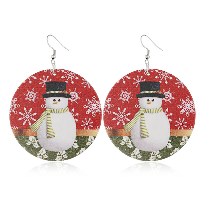 Cartoon Style Santa Claus Wood Printing Women's Drop Earrings 1 Pair