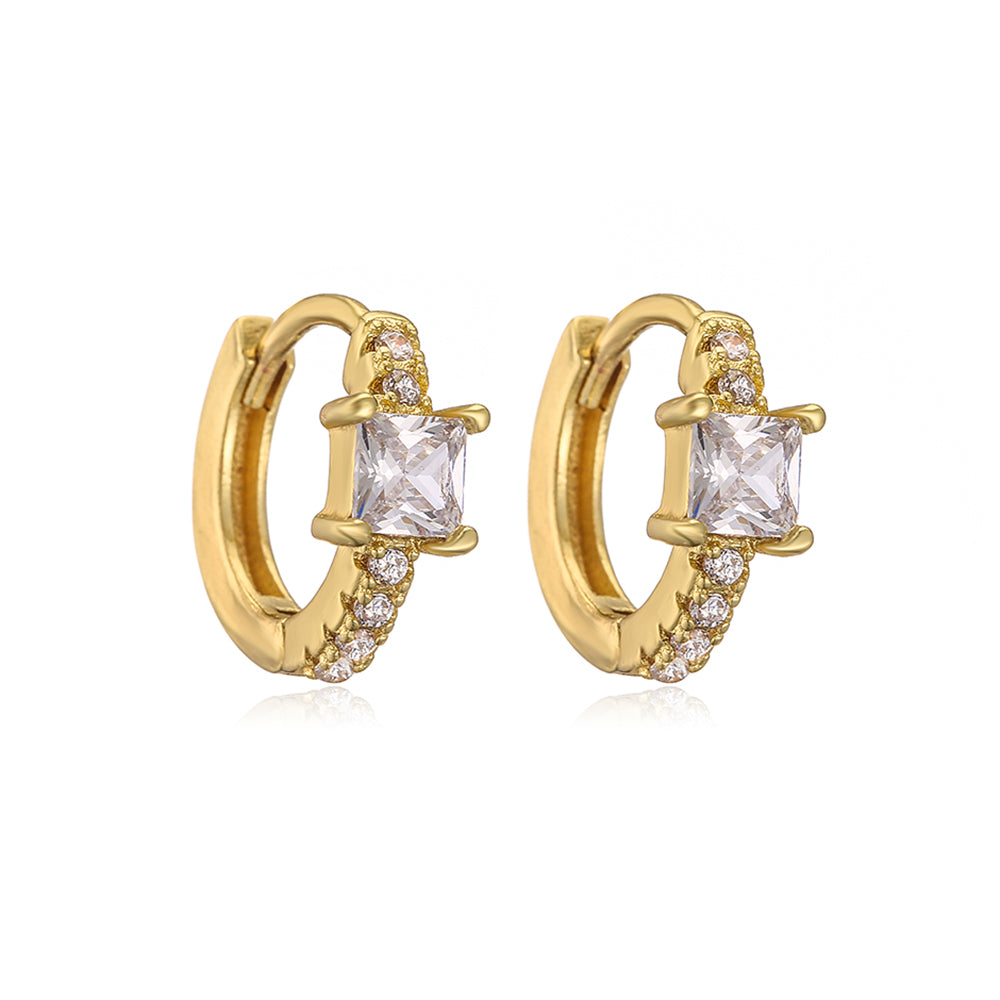 Fashion Square Copper Gold Plated Zircon Hoop Earrings 1 Pair